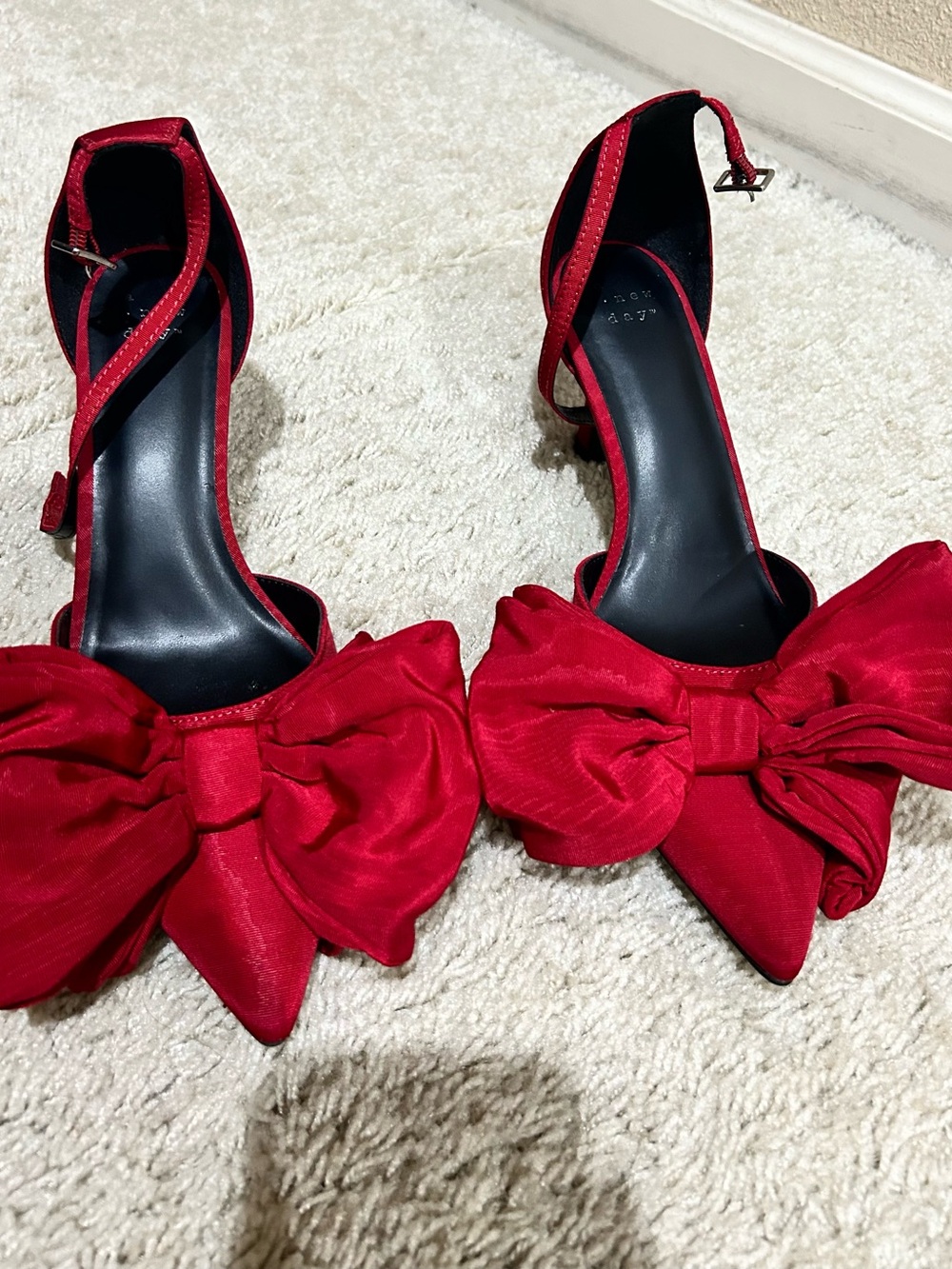 a new day Red Pointed-Toe Bow Ankle-Strap Heels